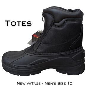 Totes Cassel Mens Winter Snow Boots 10 Black Thermolite Insulated Zip Waterproof